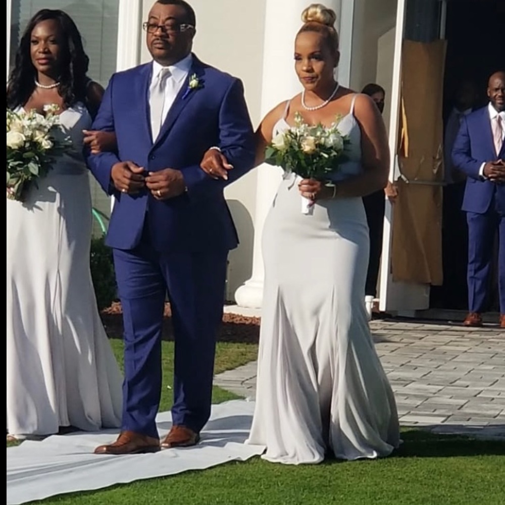 Formal gown worn as a bridesmaid’s dress